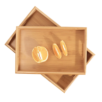 Plateau de service rectangulaire en bambou, plateau alimentaire en bois naturel pour le dîner, le service des fruits et du thé, plateau alimentaire en bois massif poli à la main