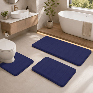 Ensemble de tapis de bain Cangming en polaire corail, 3 pièces, en forme de U, antidérapant, absorbant l'eau, tapis de sol modernes pour salle de bain - Product Image 1