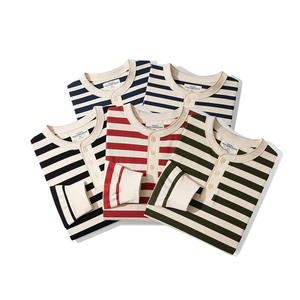 T-shirt Henley à manches longues côtelé lâche et épais 230g pour <span class=keywords><strong>homme</strong></span>, style rayé breton pour le quotidien décontracté - Product Image 2