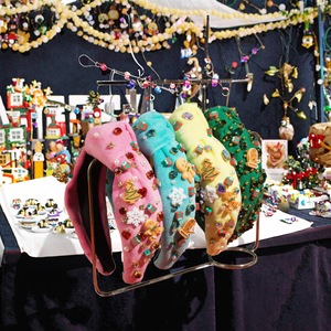 Bandeau de Noël pour femmes, décoration en forme de bonbon, pain d'épices, perles et strass, accessoires pour cheveux noués en flanelle - Product Image 3