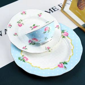 רויאל ורוד עלה סטייק קינוח הגשת חתונה צלחת בסדר עצם צלחת פורצלן זהב מטען צלחות - Product Image 5