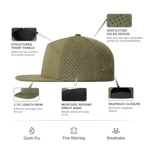 Blank 6 Panel Waterproof <b>Flat</b> Brim Gorras Baseball Breathable Adjustable Performance Snapback Hat Laser Perforated <b>Cap</b> for <b>Men</b> - Product Image 4