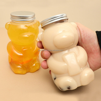 Bouteille de boisson froide de thé au lait PET transparente en forme d'ours 500ML vide avec bouchon en aluminium bouteille de boisson jetable à vendre