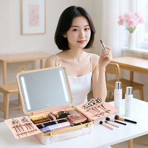 Estuche de maquillaje portátil OBOX, cuadrado, de ABS, impermeable, ligero, a prueba de golpes, con espejo y cerradura para uso diario. - Product Image 1