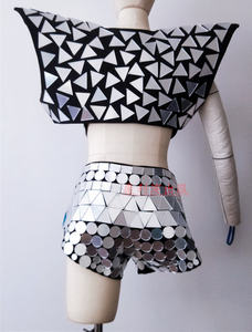 <strong>Shiny</strong> Bling Sequins Bikini Bra + <strong>Shorts</strong> 2 Piece Set Women Exotic Dancewear Outfit Set Club Show Singer Stage Performance Costume - Product Image 2