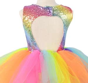 Girls <b>Rainbow</b> Tutu <b>Dress</b> <b>Sequin</b> Dance <b>Dress</b> with Bow Knot Backless <b>Dress</b> for Age 3-10 - Product Image 2
