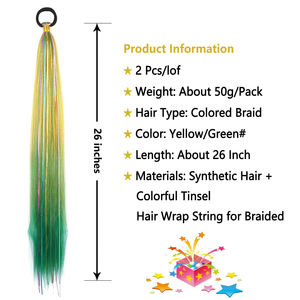 ผมต่อหางม้าสีเหลือง/<span class=keywords><strong>เขียว</strong></span> พร้อมยางยืด แบ<span class=keywords><strong>บ</strong></span>ตรงเรียบ ห่อรอบผม ถักเปีย หางม้าต่อผม 26 นิ้ว พร้อมเส้นไหมประดับ - Product Image 2