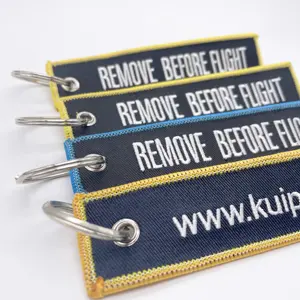 Personalized Airplane Aviation Embroidery Key Chain Custom Logo Fabric Souvenir Woven Key Tag