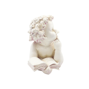 Statuetta di Cherubino in Resina Bianca Anticata, Sdraiato con Libro, Piccola Statua Decorativa di Angelo per Casa, Ufficio, Libreria, Giardino - Product Image 5