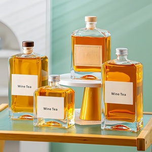 Bouteille en verre carrée vide personnalisable avec bouchon, 250 ml, 375 ml, 500 ml, pour jus, lait, boisson, thé, <span class=keywords><strong>gin</strong></span>, spiritueux, liqueur, whisky, vin de fruits - Product Image 2
