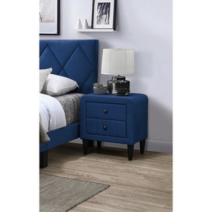 Table de chevet en velours bleu marine, 2 tiroirs, meubles de chambre à coucher, design élégant, pieds en verre trempé - Product Image 3