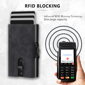 Dropshipping Best Selling Minimalist Rfid Blocking Pop up Credit <b>Card</b> <b>Holder</b> <b>Wallet</b> Vintage PU Leather Smart <b>Wallet</b> With Zipper - Product Image 2