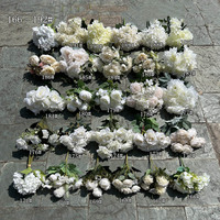 Grosir buatan dekorasi pernikahan sutra buket mawar biru mawar Hydrangea buket bunga