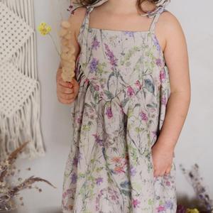 Robe d'été vintage sans manches pour filles en coton et lin, avec bretelles à nouer et décolleté en V pour tout-petits - Product Image 4