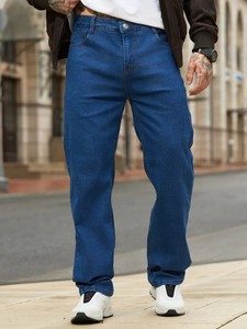 Jeans Vintage de Corte Recto y Ajustado para Hombre, Casuales, Elásticos, Ecológicos, de Cintura Media, Personalizados, con Parches de Mezclilla Suavizados y Desgastados - Product Image 1
