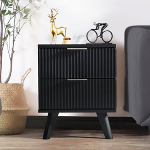 Mesa de Noche Negra de MDF de Fábrica Directa con Cajón de Almacenamiento <span class=keywords><strong>y</strong></span> Estante, Mesita de Noche de Lujo para Sala de Estar <span class=keywords><strong>y</strong></span> Dormitorio - Product Image 1