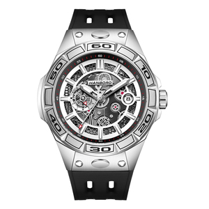 Montre mécanique automatique pour homme HANBORO, boîtier en acier inoxydable, cadran en <span class=keywords><strong>cristal</strong></span> saphir, série Mech, bracelet en silicone à libération rapide - Product Image 1