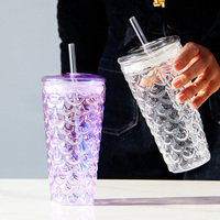 Gobelet en verre borosilicate de 600 ml Rainbow Sports Design avec couvercles et pailles, sans BPA, résistant à la chaleur, anti-fuite, pour boissons