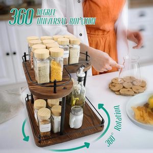 Étagère de rangement transfrontalière en bois et fer, étagère à épices pour comptoir de cuisine, étagère de rangement double couche, usage domestique - Product Image 4