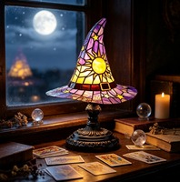 Lámpara de Hotel con Cristal de Colores, Resina, Diseño de Sombrero de Bruja, Ecológica, Luz Blanca Cálida, Alimentación USB, Lámpara de Noche LED para Mesa de Noche, Decoración del Hogar, Regalo