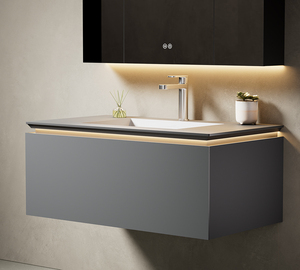 Mobile Bagno Moderno da Parete con Lavabo in Pietra, <span class=keywords><strong>Specchio</strong></span> Incluso, Materiale in Alluminio <span class=keywords><strong>Cellulare</strong></span>, Scarico in Rame, per Appartamenti e Ville - Product Image 2
