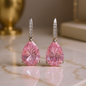 Orecchini di lusso con cristalli a goccia d'acqua, montatura a griffe in argento 925, gioielli da sposa da donna gialli E2649 - Product Image 2