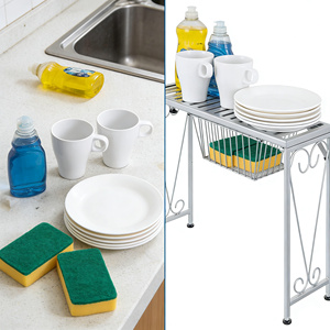 Organizzatore da appoggio in metallo argentato con cassetto estraibile, espandibile, <span class=keywords><strong>per</strong></span> <span class=keywords><strong>cucina</strong></span> e bagno - Product Image 4