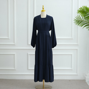 Ensemble Abaya 2 pièces en crêpe de qualité supérieure avec robe intérieure et ceinture vente en gros de vêtements islamiques pour le ramadan musulman Eid Abaya turque simple - Product Image 6