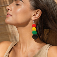 Pendientes de madera hechos a mano con concha de coco natural, estilo rasta africano, pendientes colgantes geométricos de disco redondo, venta al por mayor