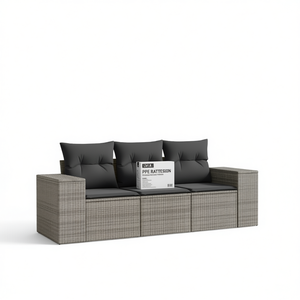 Ensemble de canapé de jardin en rotin PE gris modulaire 3 places, mobilier d'extérieur - Product Image 1