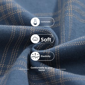 Pyjama pour homme en coton 100% à manches longues, deux pièces, à carreaux, grande taille, vêtements décontractés pour la maison - Product Image 4