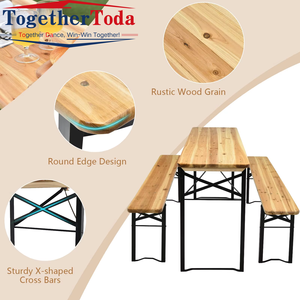 Ensemble de table à manger pliante en bois massif pour l'extérieur, robuste et moderne, avec banc - Product Image 3