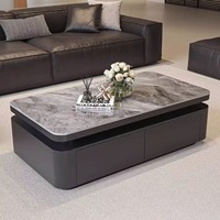 Table basse moderne de luxe léger, durable et portable, en pierre frittée, avec double tiroirs de rangement, coins arrondis, anti-collision
