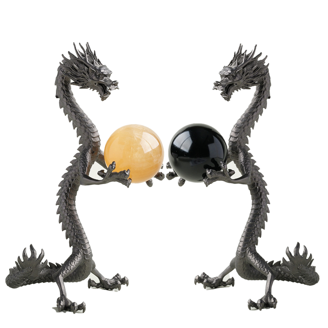 Wholesale Natural Healing Crystal Sphere Alloy Chinese Dragon Statue Base Holder Fengshui Ornament for Office Home Decor