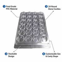 Plateau en blister transparent PS personnalisable à 24 cavités |   Insert d'emballage en forme de dôme de qualité alimentaire pour chocolat, macaron, bombe de bain |   OEM Faible MOQ