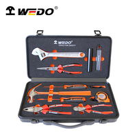 WEDO Juego de Herramientas para el Hogar de 10 Piezas, Alicates Combinados, Martillo de Uña, Llave Inglesa Ajustable, Destornilladores, Caja de Almacenamiento de Herramientas de ABS Negra