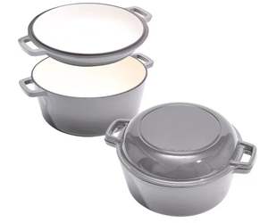 Olla hollandesa redonda <span class=keywords><strong>de</strong></span> <span class=keywords><strong>hierro</strong></span> <span class=keywords><strong>fundido</strong></span> esmaltado <span class=keywords><strong>de</strong></span> 26 cm con tapa y asas, 2 en 1, para hornear en casa, con sartén grill, superventas - Product Image 3