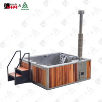 Vapasauna, bain à remous hybride commercial, chauffé au bois et électriquement, bain spa en acier inoxydable avec système de massage, utilisation en extérieur