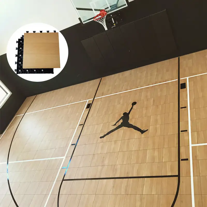 ZSFLOOR पूर्ण कोर्ट बास्केटबॉल फर्श इनडोर मेपल की लकड़ी देखो पीपी इंटरलाकिंग बास्केटबॉल कोर्ट टाइल्स
