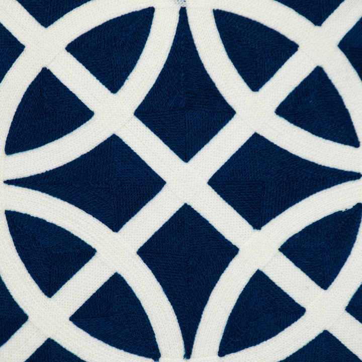 HMS 20\" Soft Blue White Geometric Cotton Throw Pillow Embroidered Printed Jacquard Woven Fabric Microfiber Filling Memory