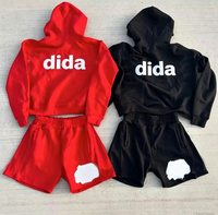 Logo personnalisé Ensemble short à capuche ample et surdimensionné avec fermeture éclair pour hommes Survêtement imprimé pour l'hiver Ensemble deux pièces avec appliques brodées