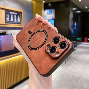 Funda magnética con textura de cuero TPU para <span class=keywords><strong>iPhone</strong></span> 15 16 Pro <span class=keywords><strong>Max</strong></span> 14 13 XR <span class=keywords><strong>XS</strong></span> <span class=keywords><strong>Max</strong></span>, Funda de cuero <span class=keywords><strong>Original</strong></span> con <span class=keywords><strong>cargador</strong></span> inalámbrico - Product Image 4