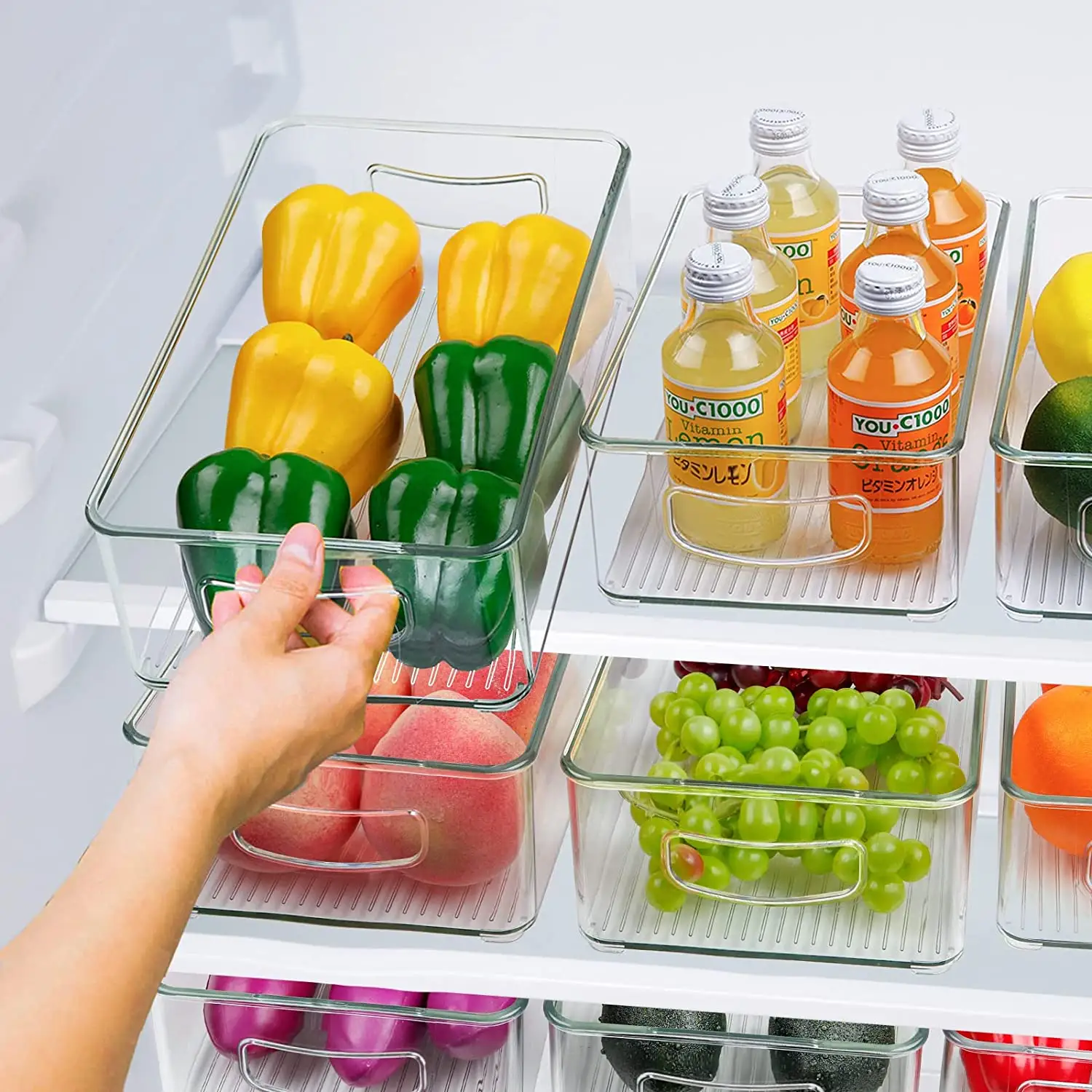 8 pack online Best Seller BPA Free Customized OEM Clear Plastic Fridge Storage Drawer Organizer Pull Out with Lids For Fruit