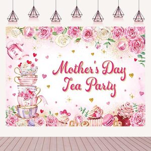 Toile de fond Joyeuse Fête des Mères, motif floral rose, « Merci Maman », « J'aime Maman », fond photographique, bannière décorative pour fête du thé, personnalisable - Product Image 1