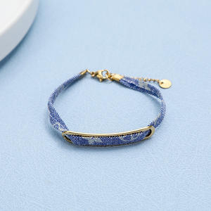 ファッション女性男性手作りジュエリーブレスレットエスニックスタイルフラワー布とステンレス鋼金メッキブレスレット - Product Image 3