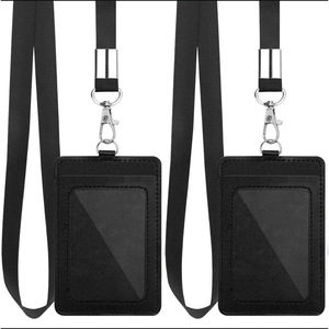 Porta credenciales Baiyou de cuero PU con funda transparente para tarjetas y cordón retráctil para identificación laboral y tarjetas de identificación. - Product Image 2