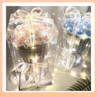 Buket Bunga Sabun 19 Mawar untuk Hari Valentine, Ulang Tahun, Hari Ayah, Halloween, Hadiah Anggrek Es Hancur, Sutra, Plastik