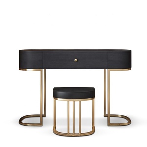 Luxury Wooden Dressing Table with Mirror and Gold Legs Minimalist Multi-functional <strong>Make</strong> <strong>up</strong> <strong>Vanity</strong> - Product Image 4