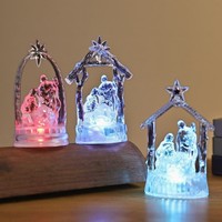 Veilleuse de crèche religieuse transparente en PC avec LED, alimentée par piles, décorations de Noël