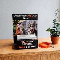 Présentoir de comptoir en carton imprimé sur mesure pour cartes de visite de magasin d'animaux, support de brochure promotionnelle de bureau